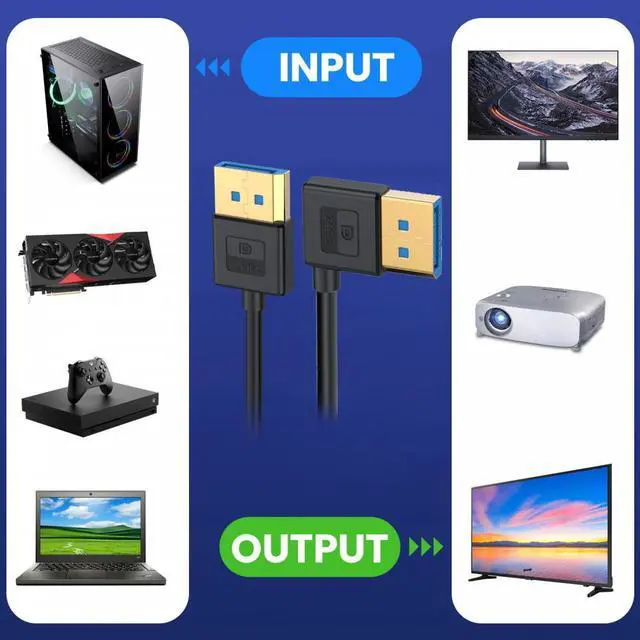 Alt view image 7 of 7 - CY Ultrafine Left Angled DisplayPort 1.4 DP to DP Cable 8K 60hz Cable Ultra-HD UHD 4K 144hz 90 Degree for Desktop Laptop Monitor 100cm