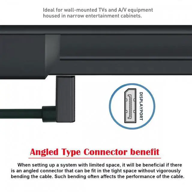 Alt view image 3 of 7 - Cablecc Ultrafine Down Angled DisplayPort 1.4 DP Male to Female Extension Cable 8K 60hz 4K 144hz for Desktop Laptop Monitor Graphics Card 30cm