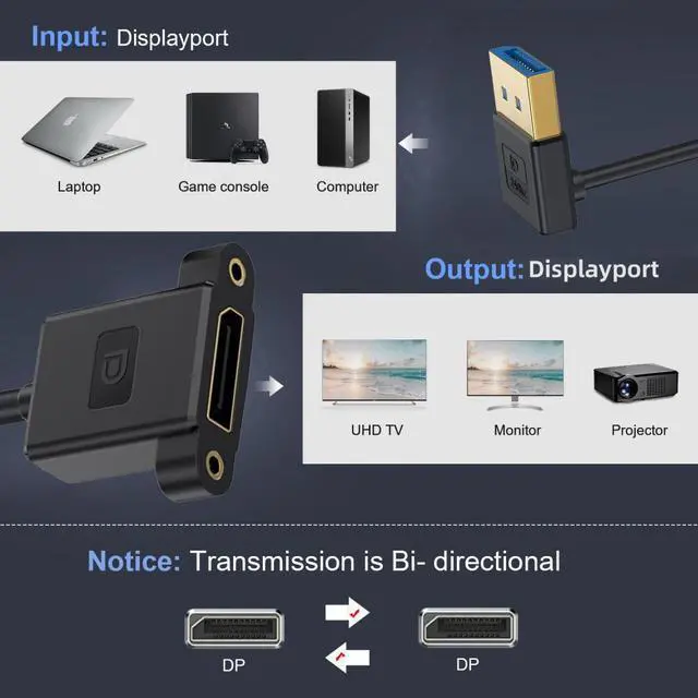 Alt view image 7 of 7 - Chenyang Ultrafine Down Angled DisplayPort 1.4 DP Male to Female Extension Cable 8K 60hz 4K 144hz for Desktop Laptop Monitor Graphics Card 30cm