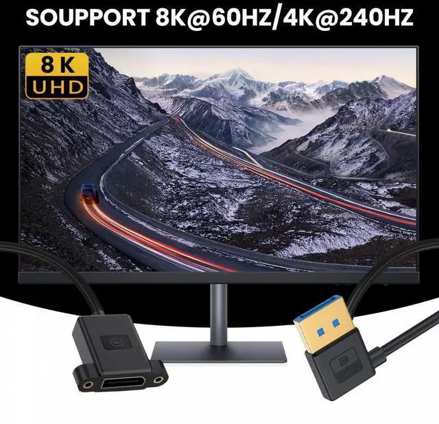 Alt view image 7 of 7 - Chenyang Ultrafine Right Angled DisplayPort 1.4 DP Male to Female Extension Cable 8K 60hz 4K 144hz for Desktop Laptop Monitor Graphics Card 30cm