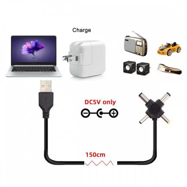 Alt view image 3 of 7 - Cablecc USB 2.0 Type-A Male to 4-in-1 DC 5V 5.5x2.5mm 5.5x2.1mm 4.0x1.7mm 3.5x1.3mm Power Plug Barrel Connector Charge Cable