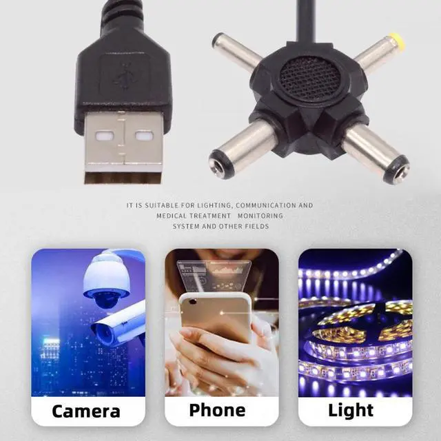 Alt view image 6 of 7 - Cablecc USB 2.0 Type-A Male to 4-in-1 DC 5V 5.5x2.5mm 5.5x2.1mm 4.0x1.7mm 3.5x1.3mm Power Plug Barrel Connector Charge Cable