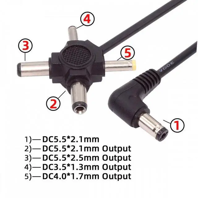 Alt view image 4 of 7 - Cablecc DC 5.5mm Plug to 4-in-1 DC 5V 5.5x2.5mm 5.5x2.1mm 4.0x1.7mm 3.5x1.3mm Power Plug Barrel Connector Charge Cable