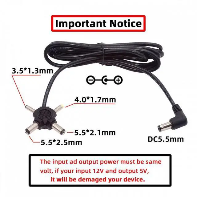 Alt view image 5 of 7 - Cablecc DC 5.5mm Plug to 4-in-1 DC 5V 5.5x2.5mm 5.5x2.1mm 4.0x1.7mm 3.5x1.3mm Power Plug Barrel Connector Charge Cable