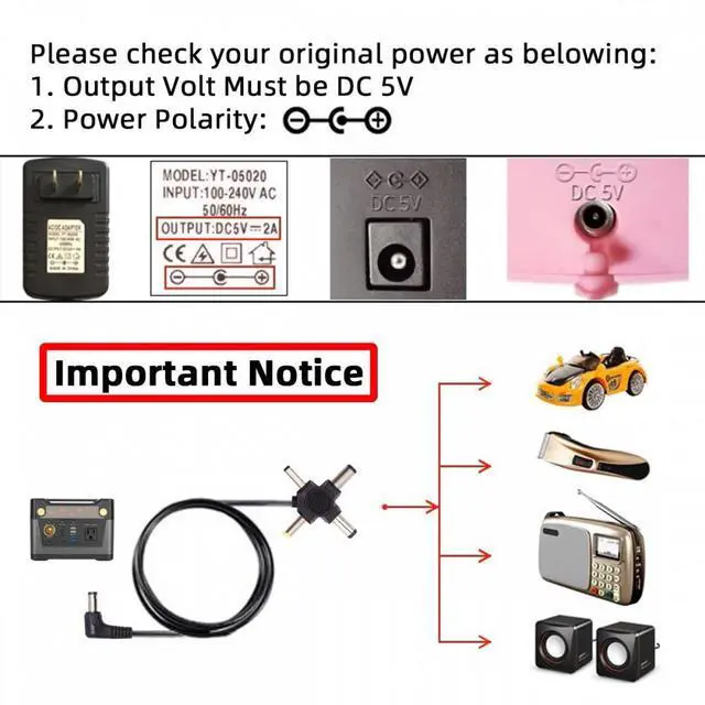 Alt view image 7 of 7 - CY DC 5.5mm Plug to 4-in-1 DC 5V 5.5x2.5mm 5.5x2.1mm 4.0x1.7mm 3.5x1.3mm Power Plug Barrel Connector Charge Cable