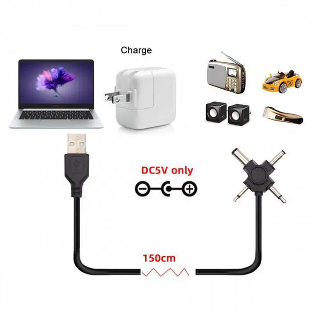 Alt view image 3 of 7 - Jimier USB 2.0 Type-A Male to 4-in-1 DC 5V 5.5x2.1mm 4.0x1.7mm Mono 3.5mm 2.5mm Power Plug Barrel Connector Charge Cable