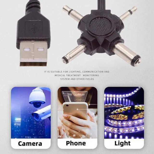 Alt view image 6 of 7 - Jimier USB 2.0 Type-A Male to 4-in-1 DC 5V 5.5x2.1mm 4.0x1.7mm Mono 3.5mm 2.5mm Power Plug Barrel Connector Charge Cable