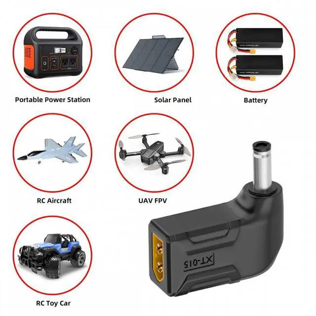Alt view image 7 of 7 - Jimier XT60 Male SC100 Protocol to DC 5.5x2.1mm Male Fast Charging Angled Horizontal Adapter for RC Lipo Battery Quadcopter Multicopter Aeromodelling