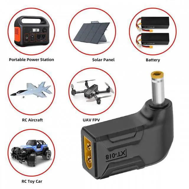 Alt view image 7 of 7 - Jimier XT60 Male SC100 Protocol to DC 5.5x2.5mm Male Fast Charging Angled Horizontal Adapter for RC Lipo Battery Quadcopter Multicopter Aeromodelling
