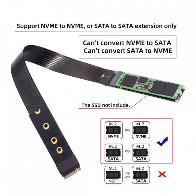 Alt view image 4 of 7 - Cablecc NGFF M-Key NVME Male to Female Extension PCI Express Cable 30cm PCI-E 4.0 for Mainboard SSD 2230/2242/2260/2280