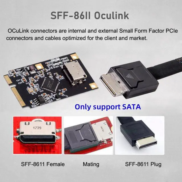 Alt view image 3 of 7 - CY Mini PCI-E PCI Express to Oculink SFF-8612 SFF-8611 SATA 3.0 Four Ports Adapter Converter 6Gbps Disk Extension Card for SSD