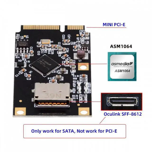 Alt view image 6 of 7 - CY Mini PCI-E PCI Express to Oculink SFF-8612 SFF-8611 SATA 3.0 Four Ports Adapter Converter 6Gbps Disk Extension Card for SSD