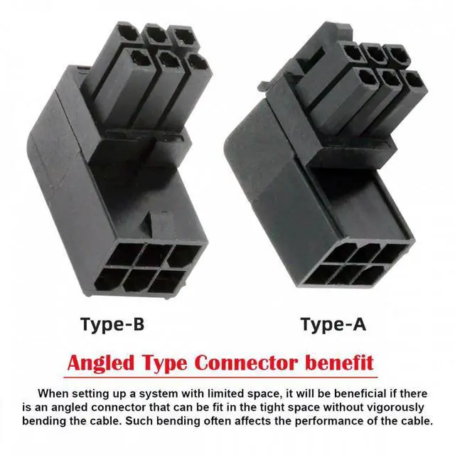 Alt view image 3 of 7 - CY 2pcs/lot ATX 6Pin Male to Female 90 Degree Up Down Angled Power Header Adapter for GPU Graphics Card