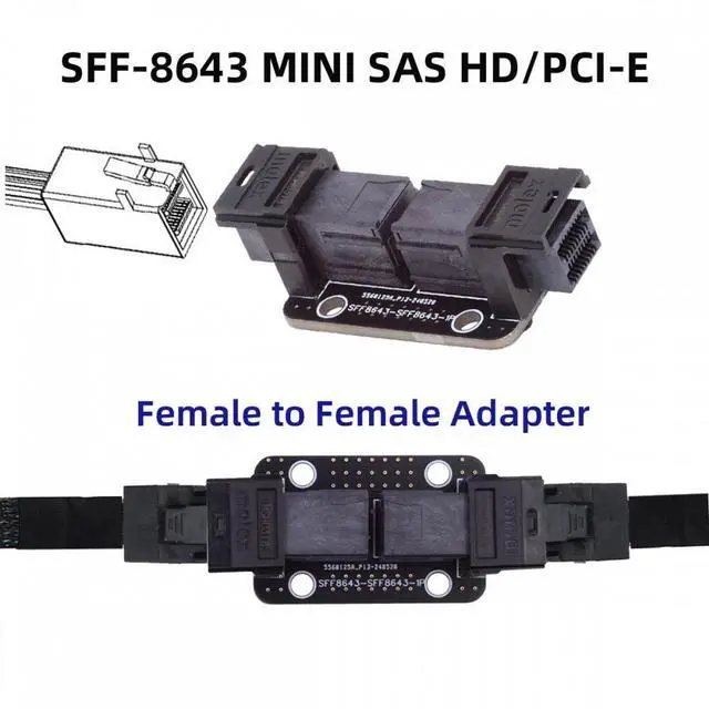 Alt view image 7 of 7 - Xiwai PCI-Express 4.0 Mini SAS HD SFF-8643 Female to SFF-8643 Female PCBA Coupler Adapter Extender