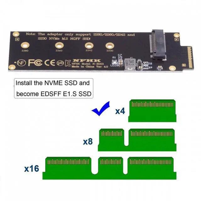Alt view image 5 of 7 - Cablecc NVMe NGFF M-key 4X to PCI-E Ruler 1U GEN-Z EDSFF Short SSD E1.S Host Carrier Adapter