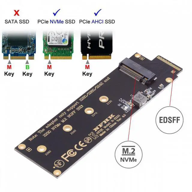 Alt view image 7 of 7 - Cablecc NVMe NGFF M-key 4X to PCI-E Ruler 1U GEN-Z EDSFF Short SSD E1.S Host Carrier Adapter