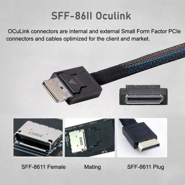 Alt view image 3 of 7 - Cablecc 2280 PCI-E4.0 M.2 M-key to Oculink SFF-8612 SFF-8611 Vertical Host Adapter for NVME U.2 SSD eGPU