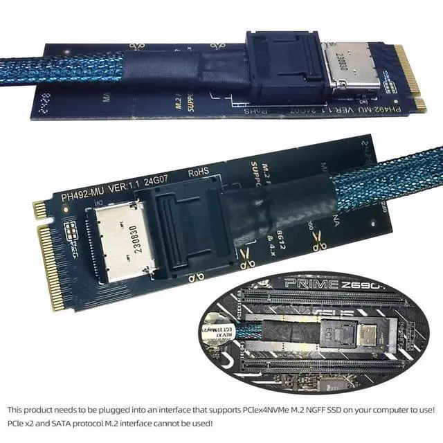 Alt view image 7 of 7 - Cablecc 2280 PCI-E4.0 M.2 M-key to Oculink SFF-8612 SFF-8611 Vertical Host Adapter for NVME U.2 SSD eGPU