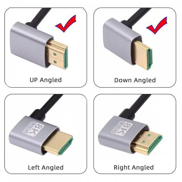 Alt view image 3 of 7 - CY HDMI 2.1 Ultra Thin HDTV Cable 8K 4K Hyper Super Flexible Slim Cord Down Angled to Up Angled 90 Degree Type-A  for Computer HDTV