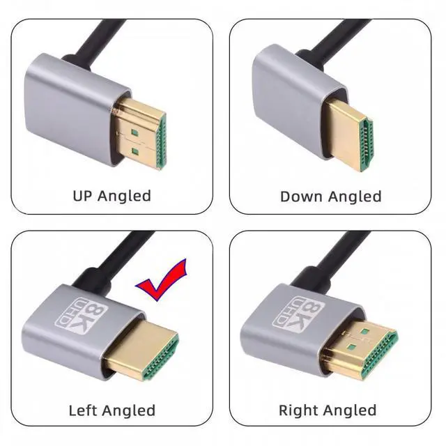 Alt view image 5 of 7 - Cablecc HDMI 2.1 Ultra Thin HDTV Cable 8K 4K Hyper Super Flexible Slim Cord Left Angled to Left Angled 90 Degree Type-A  for Computer HDTV