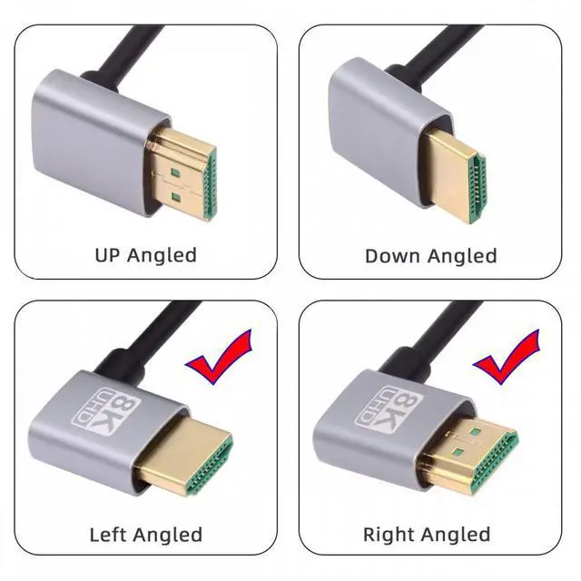 Alt view image 3 of 7 - CY HDMI 2.1 Ultra Thin HDTV Cable 8K 4K Hyper Super Flexible Slim Cord Left Angled to Right Angled 90 Degree Type-A  for Computer HDTV