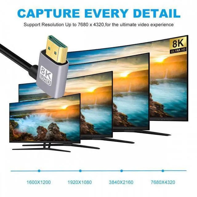 Alt view image 5 of 7 - Xiwai HDMI 2.1 Ultra Thin HDTV Cable 8K 4K Hyper Super Flexible Slim Cord Right Angled to Right Angled 90 Degree Type-A  for Computer HDTV