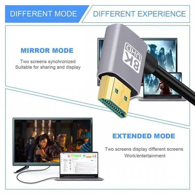 Alt view image 6 of 7 - Xiwai HDMI 2.1 Ultra Thin HDTV Cable 8K 4K Hyper Super Flexible Slim Cord Right Angled to Right Angled 90 Degree Type-A  for Computer HDTV