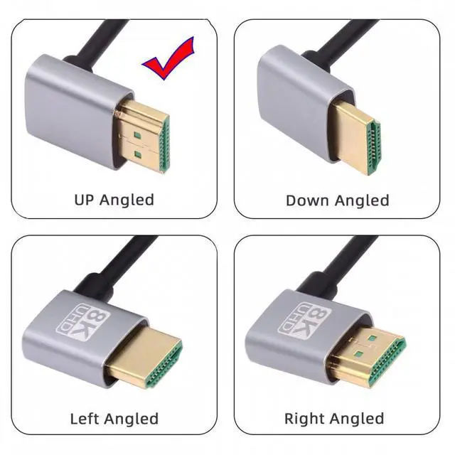Alt view image 4 of 7 - CY HDMI 2.1 Ultra Thin HDTV Cable 8K 4K Hyper Super Flexible Slim Cord Up Angled to Up Angled 90 Degree Type-A  for Computer HDTV