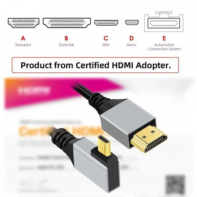 Alt view image 3 of 7 - Xiwai 90 Degree Right Angled Micro HDMI 2.1 Ultra Thin HDTV Cable 8K 4K Hyper Super Flexible Slim Cord Type-A to Type-D for Camera HDTV