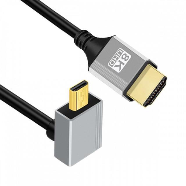 Alt view image 2 of 7 - Cablecc 90 Degree Up Angled Micro HDMI 2.1 Ultra Thin HDTV Cable 8K 4K Hyper Super Flexible Slim Cord Type-A to Type-D for Camera HDTV