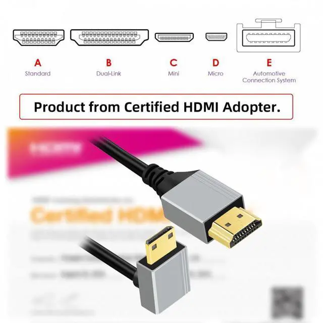 Alt view image 2 of 7 - CY 90 Degree Down Angled Mini HDMI 2.1 Ultra Thin HDTV Cable 8K 4K Hyper Super Flexible Slim Cord Type-A to Type-C for Camera HDTV