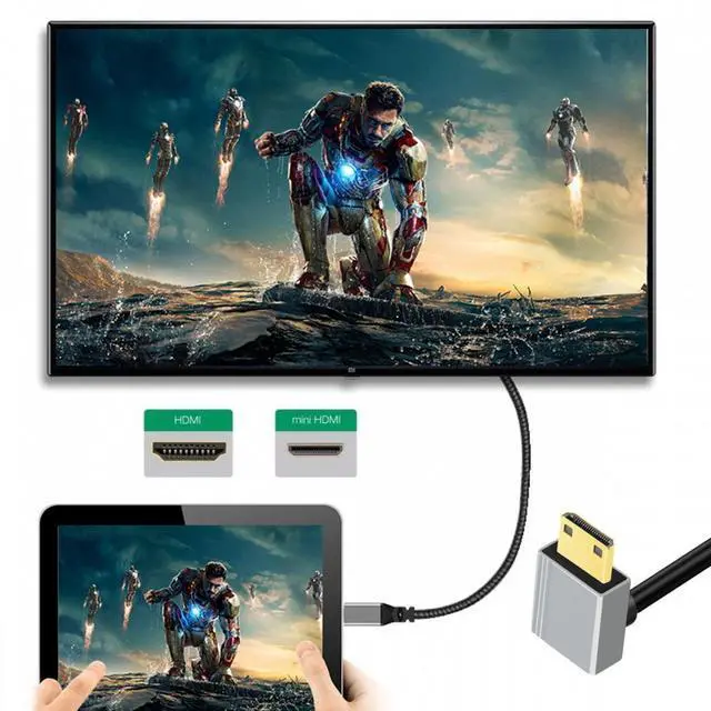 Alt view image 5 of 7 - CY 90 Degree Down Angled Mini HDMI 2.1 Ultra Thin HDTV Cable 8K 4K Hyper Super Flexible Slim Cord Type-A to Type-C for Camera HDTV