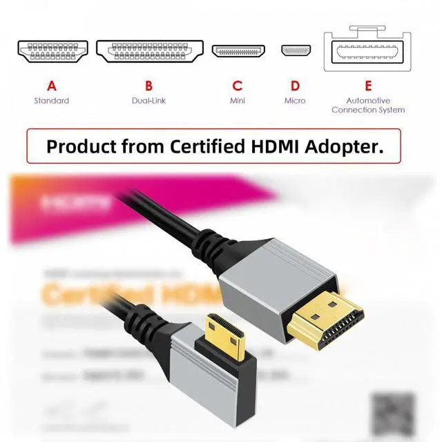 Alt view image 2 of 7 - CY 90 Degree Left Angled Mini HDMI 2.1 Ultra Thin HDTV Cable 8K 4K Hyper Super Flexible Slim Cord Type-A to Type-C for Camera HDTV
