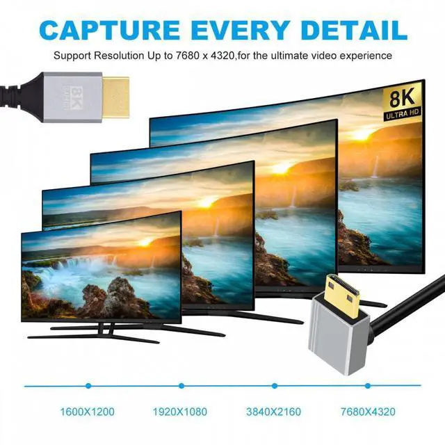 Alt view image 7 of 7 - CY 90 Degree Down Angled Mini HDMI 2.1 Ultra Thin HDTV Cable 8K 4K Hyper Super Flexible Slim Cord Type-A to Type-C for Camera HDTV