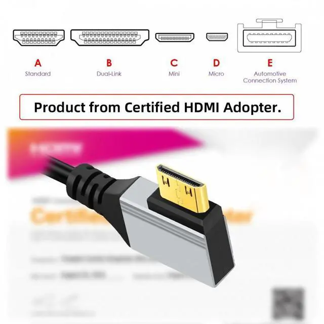 Alt view image 3 of 7 - CY 90 Degree Right Angled Mini HDMI 2.1 Ultra Thin HDTV Cable 8K 4K Hyper Super Flexible Slim Cord Type-A to Type-C for Camera HDTV