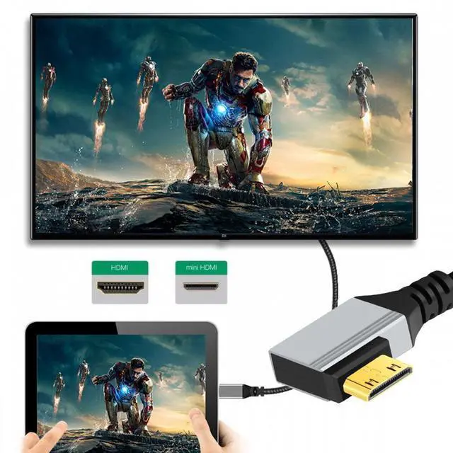Alt view image 6 of 7 - CY 90 Degree Right Angled Mini HDMI 2.1 Ultra Thin HDTV Cable 8K 4K Hyper Super Flexible Slim Cord Type-A to Type-C for Camera HDTV