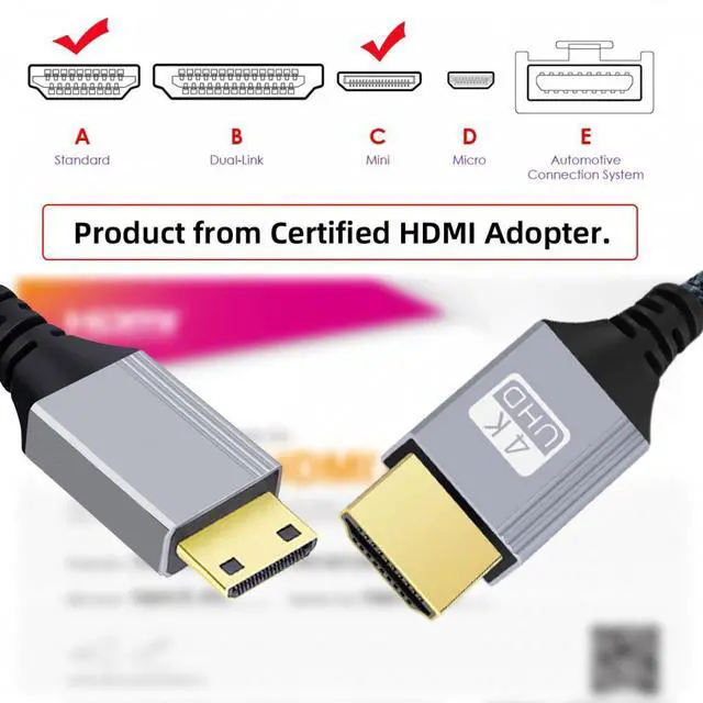 Alt view image 3 of 7 - CY 2.0M HDMI 2.0 Male to Mini HDMI Type-C Male 4K 60hz Cable with Sleeve Straight Connector for HDTV Computer Laptop Monitor