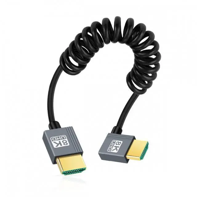Alt view image 2 of 7 - CY HDMI 2.1 Male to HDMI Male 8K 60hz Stretch Coiled Cable Left Angled 90 Degree for HDTV Computer Laptop Monitor