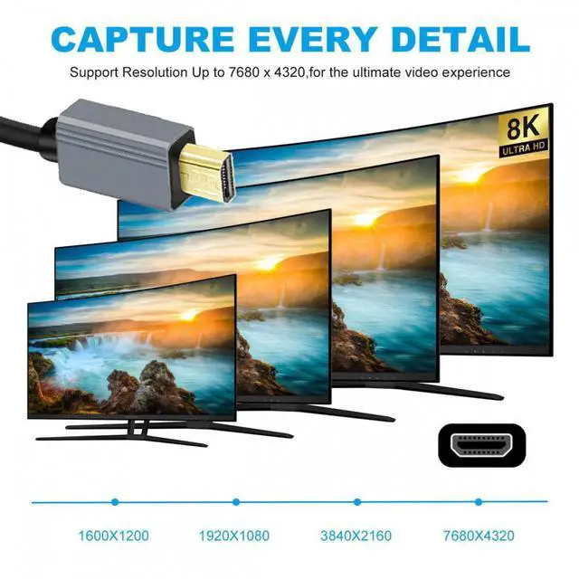 Alt view image 3 of 7 - CY Micro HDMI 2.1 Male Type-D to HDMI Male 8K 60hz Stretch Coiled Cable 100cm for HDTV Camera Laptop Monitor
