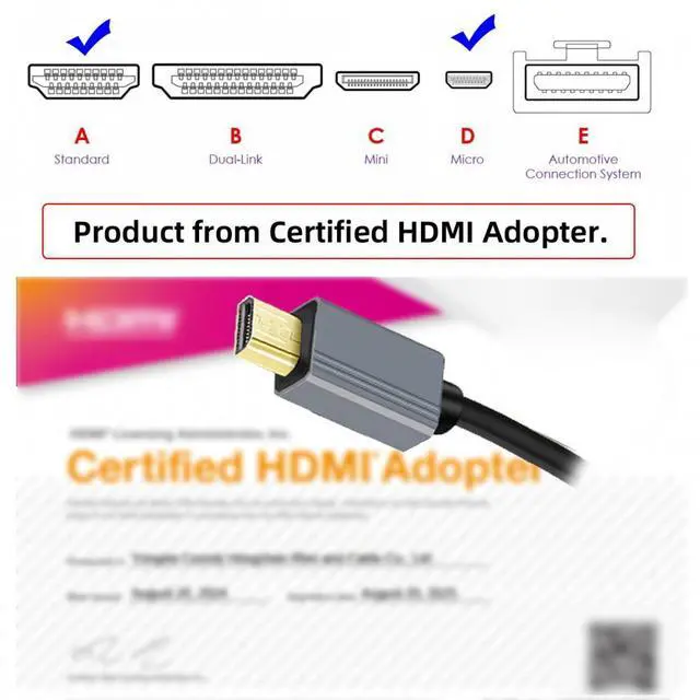 Alt view image 7 of 7 - CY Micro HDMI 2.1 Male Type-D to HDMI Male 8K 60hz Stretch Coiled Cable 100cm for HDTV Camera Laptop Monitor