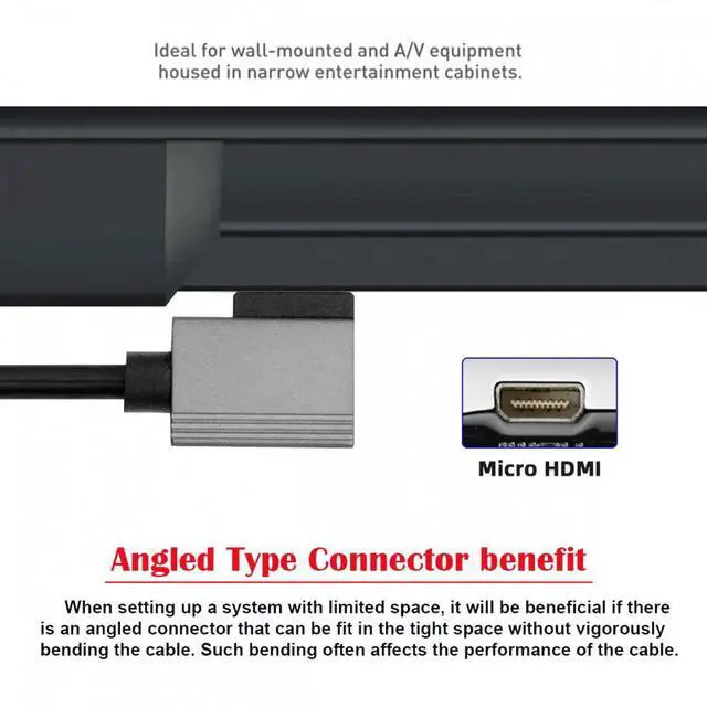 Alt view image 3 of 7 - Chenyang 90 Degree Left Angled Micro HDMI 2.1 Male Type-D to HDMI Male 8K 60hz Stretch Coiled Cable 100cm for HDTV Camera Laptop Monitor