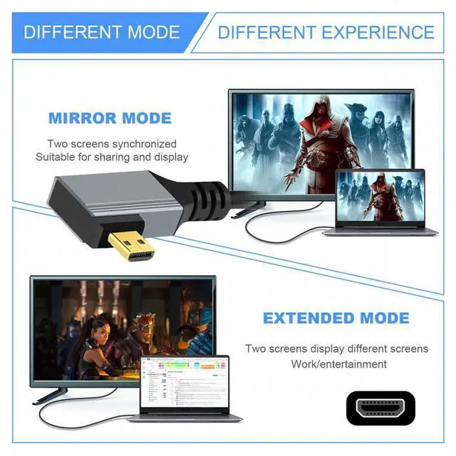 Alt view image 7 of 7 - Chenyang 90 Degree Left Angled Micro HDMI 2.1 Male Type-D to HDMI Male 8K 60hz Stretch Coiled Cable 100cm for HDTV Camera Laptop Monitor