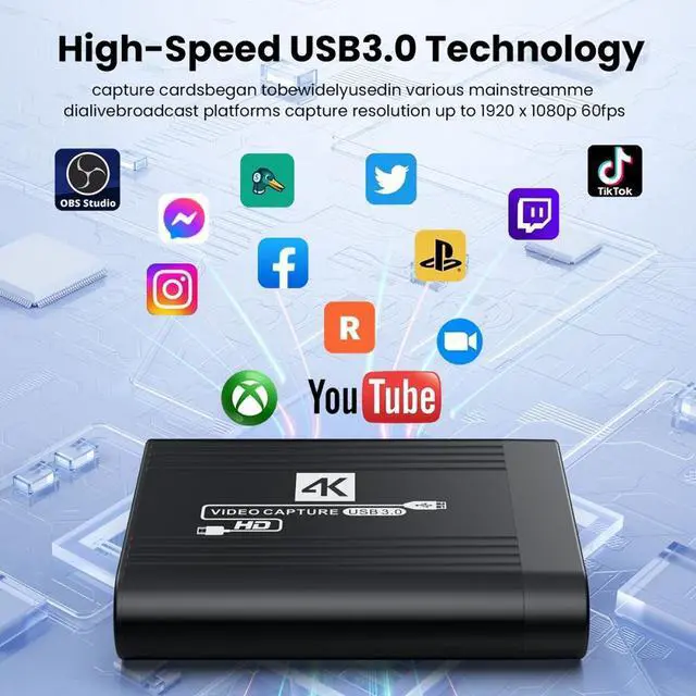 Alt view image 6 of 7 - Cablecc HDMI Capture Card 4K Video Live Streaming USB Data for Camera Game Set-Top Box Recording Computer DVD