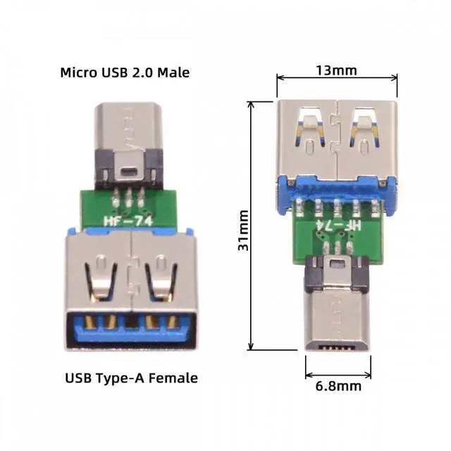 Alt view image 3 of 7 - Cablecc 5pcs/lot Micro USB 2.0 5Pin Male Connector to USB Type-A Female OTG Data PCBA Adapter for Tablet Phone
