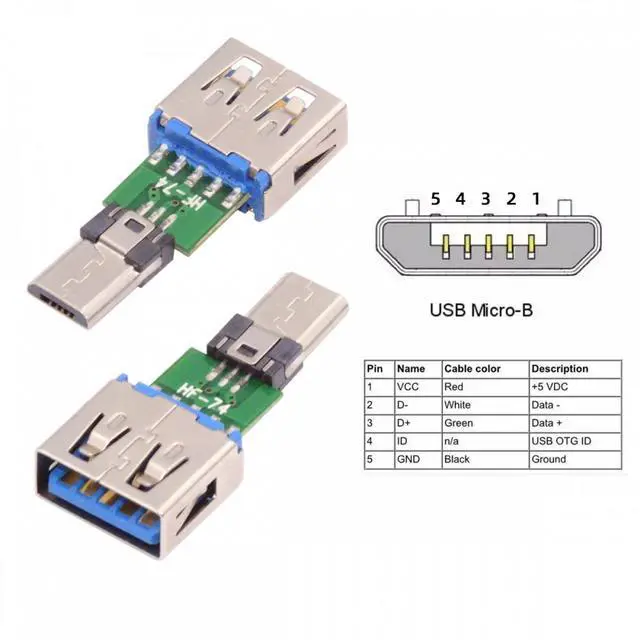 Alt view image 4 of 7 - Cablecc 5pcs/lot Micro USB 2.0 5Pin Male Connector to USB Type-A Female OTG Data PCBA Adapter for Tablet Phone