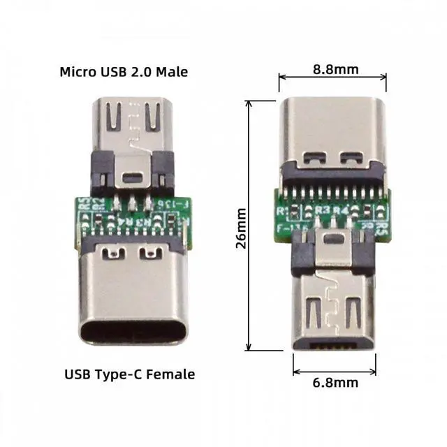 Alt view image 3 of 7 - Xiwai 5pcs/lot Micro USB 2.0 5Pin Male Connector to USB Type-C Female Power Data PCBA Adapter for Tablet Phone Laptop
