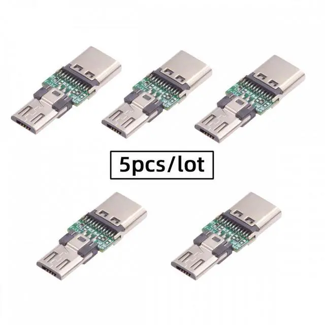 Alt view image 4 of 7 - Xiwai 5pcs/lot Micro USB 2.0 5Pin Male Connector to USB Type-C Female Power Data PCBA Adapter for Tablet Phone Laptop