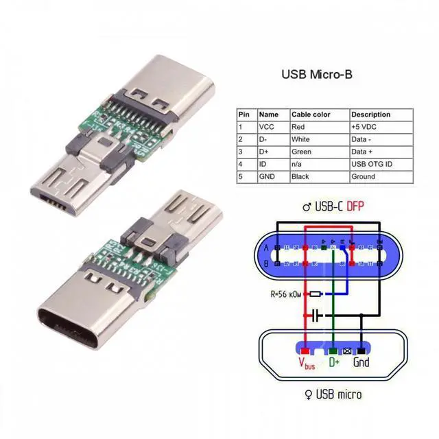 Alt view image 5 of 7 - Xiwai 5pcs/lot Micro USB 2.0 5Pin Male Connector to USB Type-C Female Power Data PCBA Adapter for Tablet Phone Laptop