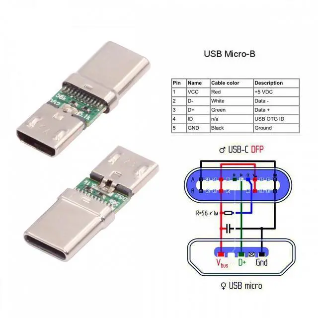Alt view image 5 of 7 - Cablecc 5pcs/lot Micro USB 2.0 5Pin Female Connector to USB Type-C Male Power Data PCBA Adapter for Tablet Phone Laptop