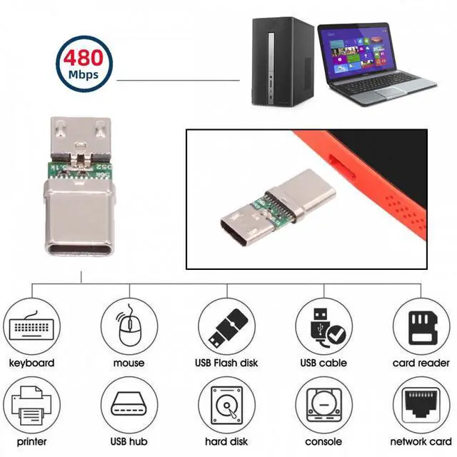 Alt view image 7 of 7 - Cablecc 5pcs/lot Micro USB 2.0 5Pin Female Connector to USB Type-C Male Power Data PCBA Adapter for Tablet Phone Laptop
